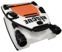 Remote controlled heated stretcher designed for water rescue, featuring an orange surface and advanced retrieval technology.
