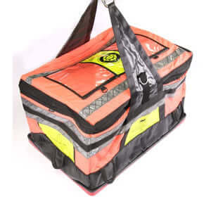 Helicopter Load Bag in vibrant orange and black, designed for transporting equipment securely offshore.
