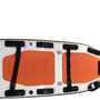 Load image into Gallery viewer, Remote controlled heated stretcher with orange padding for water rescue, alongside a wireless remote controller.
